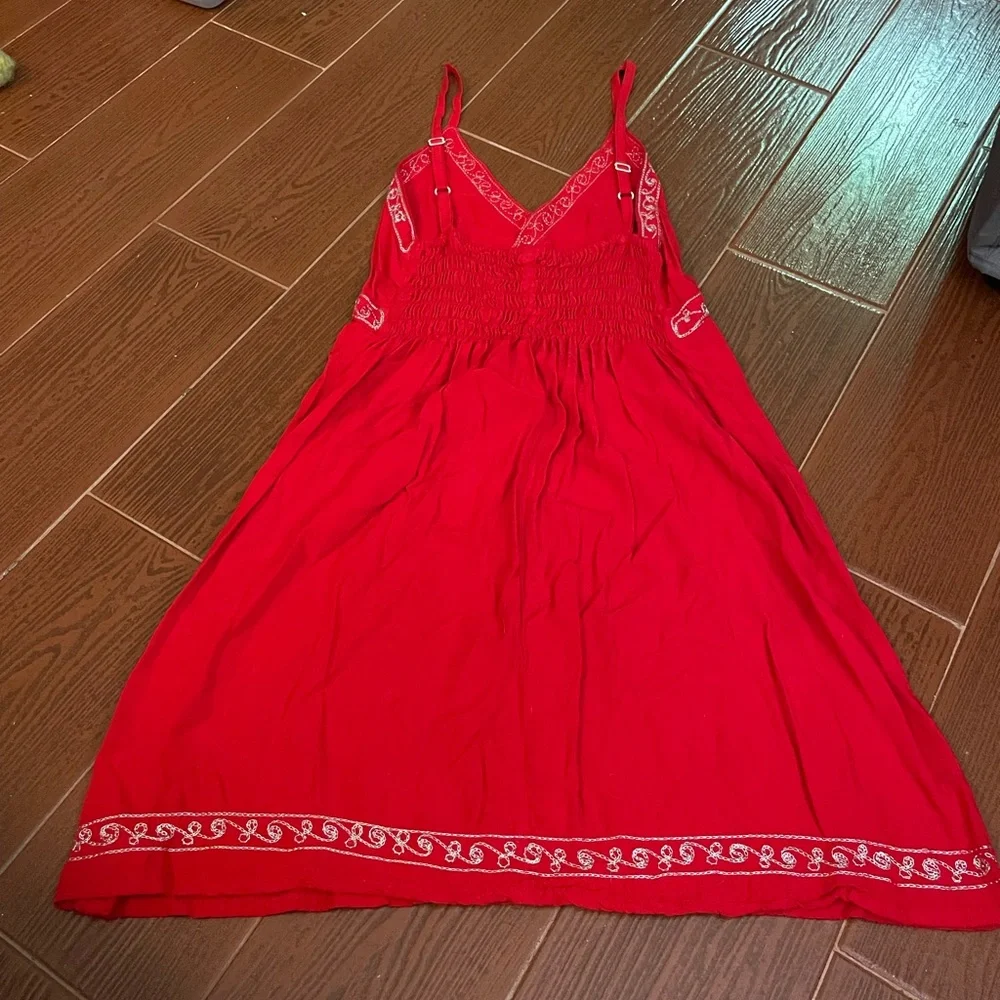 Unbranded red white embroidered slip dress elastic size small handmade Indonesia - Picture 9 of 14